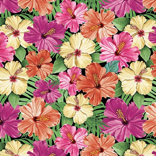 Flock Star Hibiscus Flowers Pink Lucca Sheppard Blank Quilting Cotton Fabric