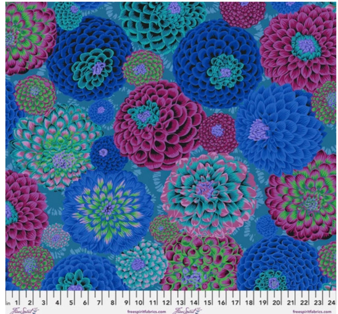 Flora Blue Philip Jacobs August 2022 Kaffe Fassett Collective Free Spirit Cotton Fabric FS-PWPJ114.BLUE