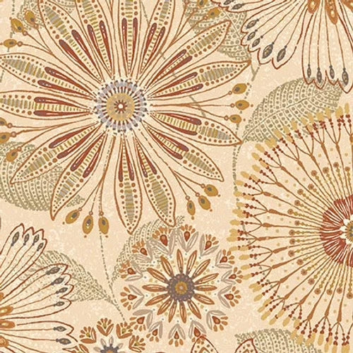 Flora Dora 108" Wideback Floral Medallions Natural Henry Glass Cotton Fabric HG-3350W-44