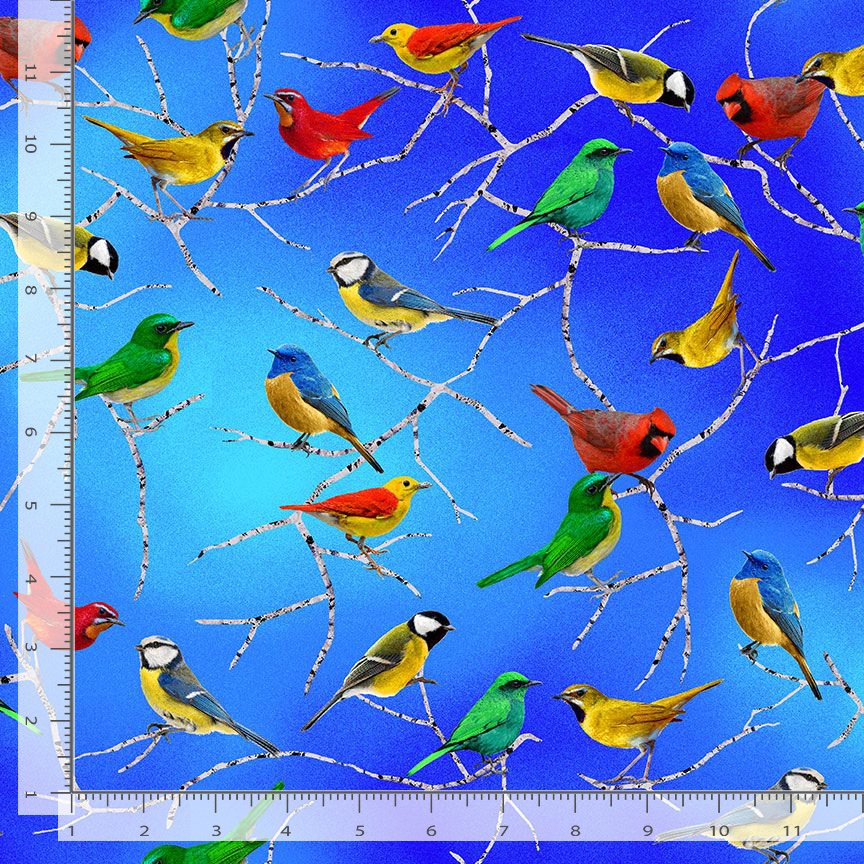 Floral Forest Bright Colorful Birds Blue Chong-A-Hwang Timeless Treasures Cotton Fabric