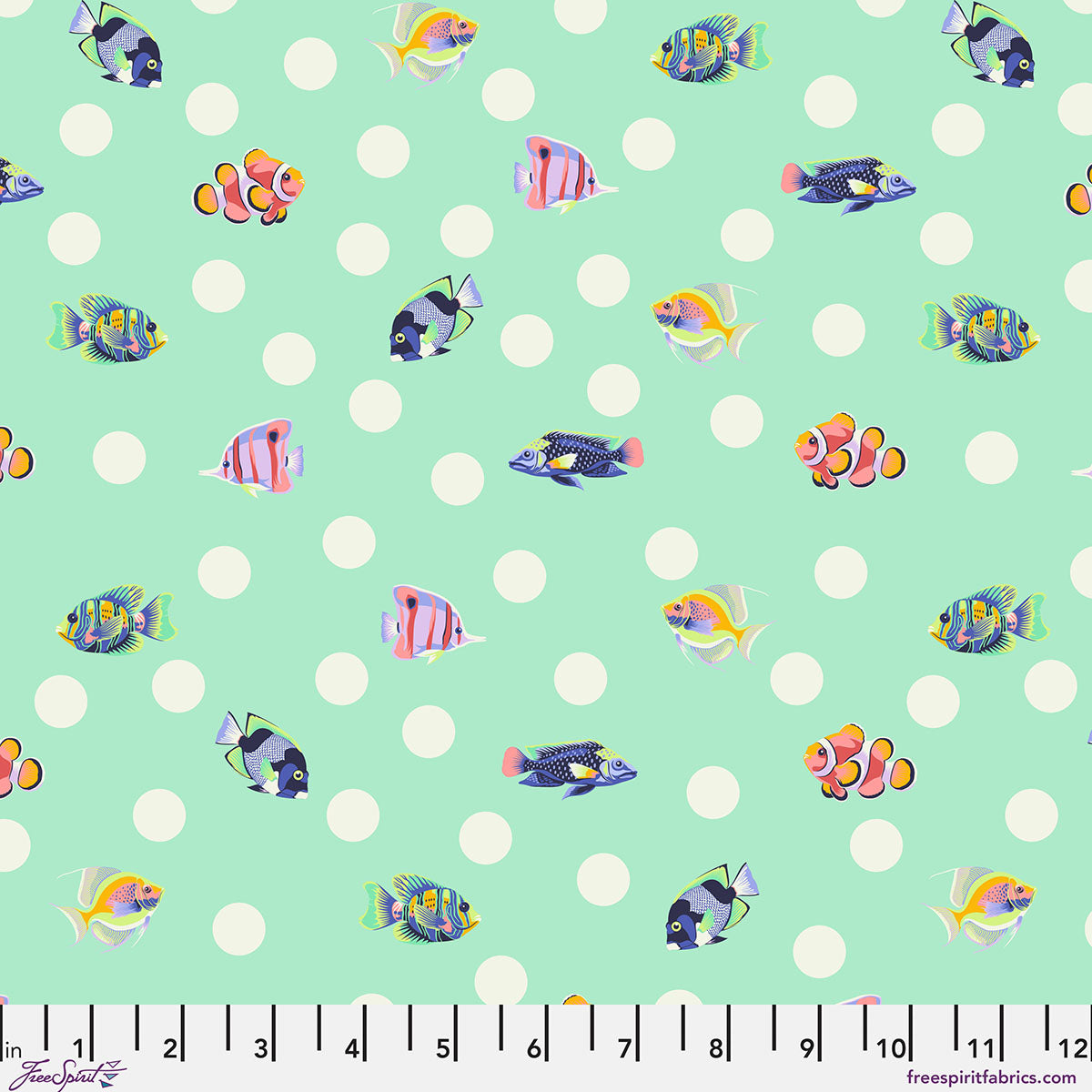 Floral Reef School Crossing Seafoam Tula Pink Free Spirit Cotton Fabric FS-PWTP268.SEAFOAM