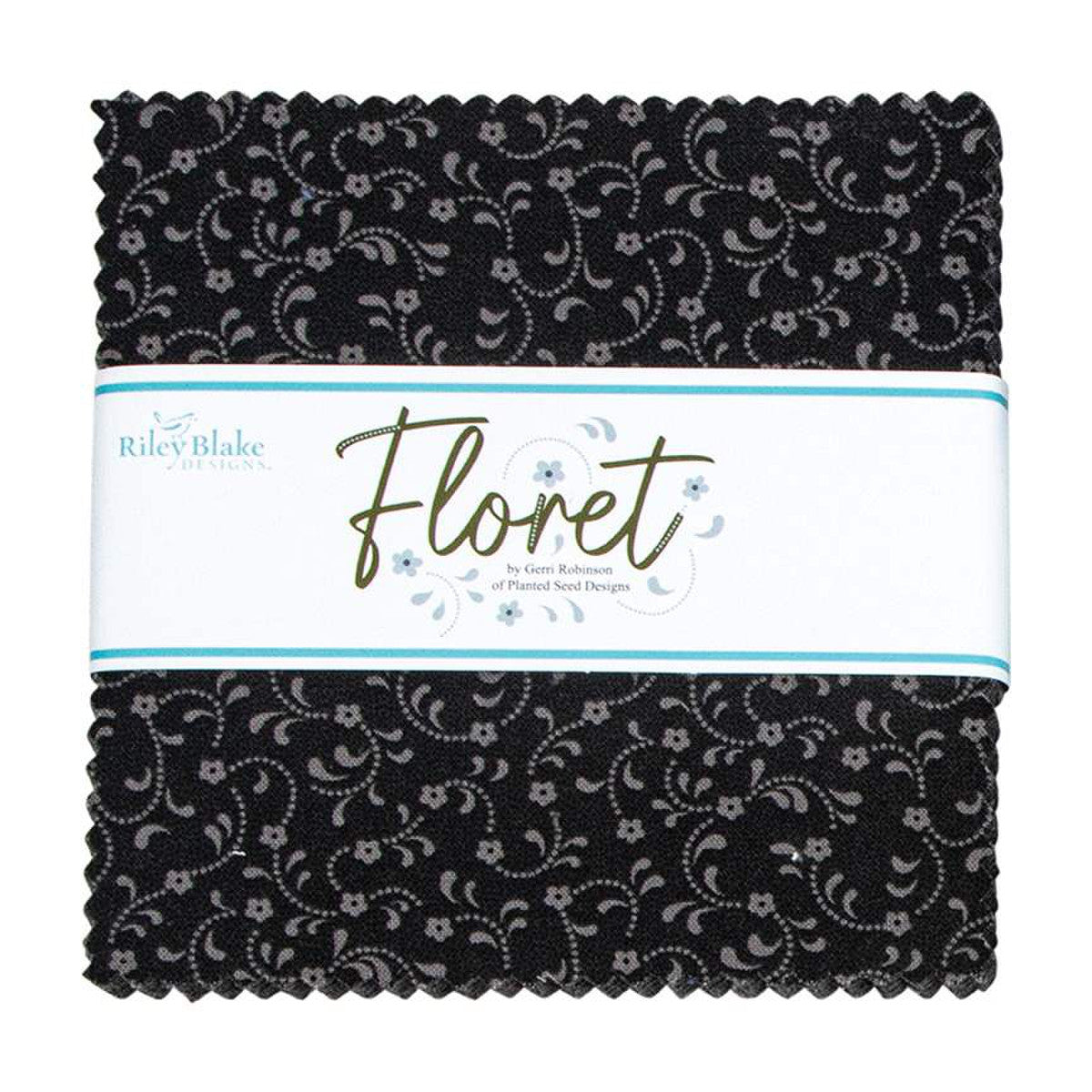 Floret 5" Square Stacker Black Gerri Robinson Riley Blake Designs Cotton Fabric RB-10-675-Black-42