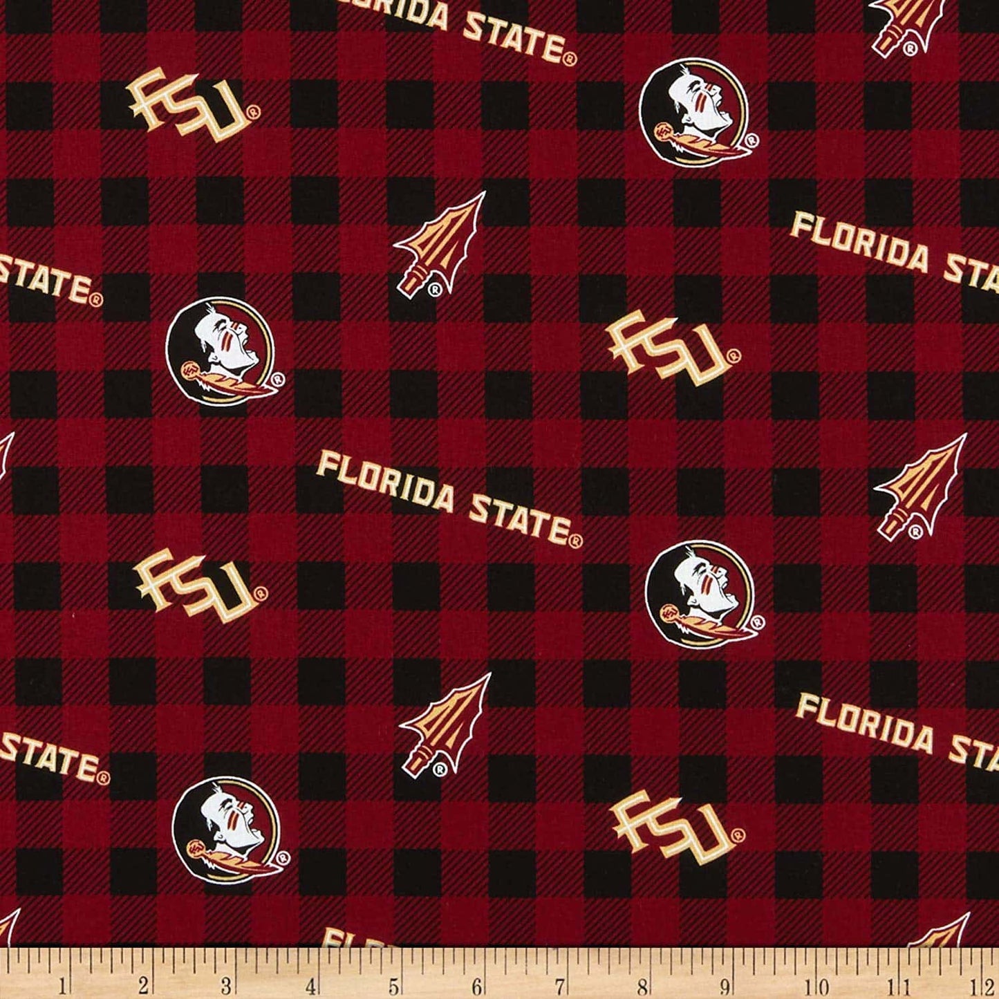 Florida State Seminoles NCAA College Buffalo Plaid Sykel Cotton Fabric FSU-1207