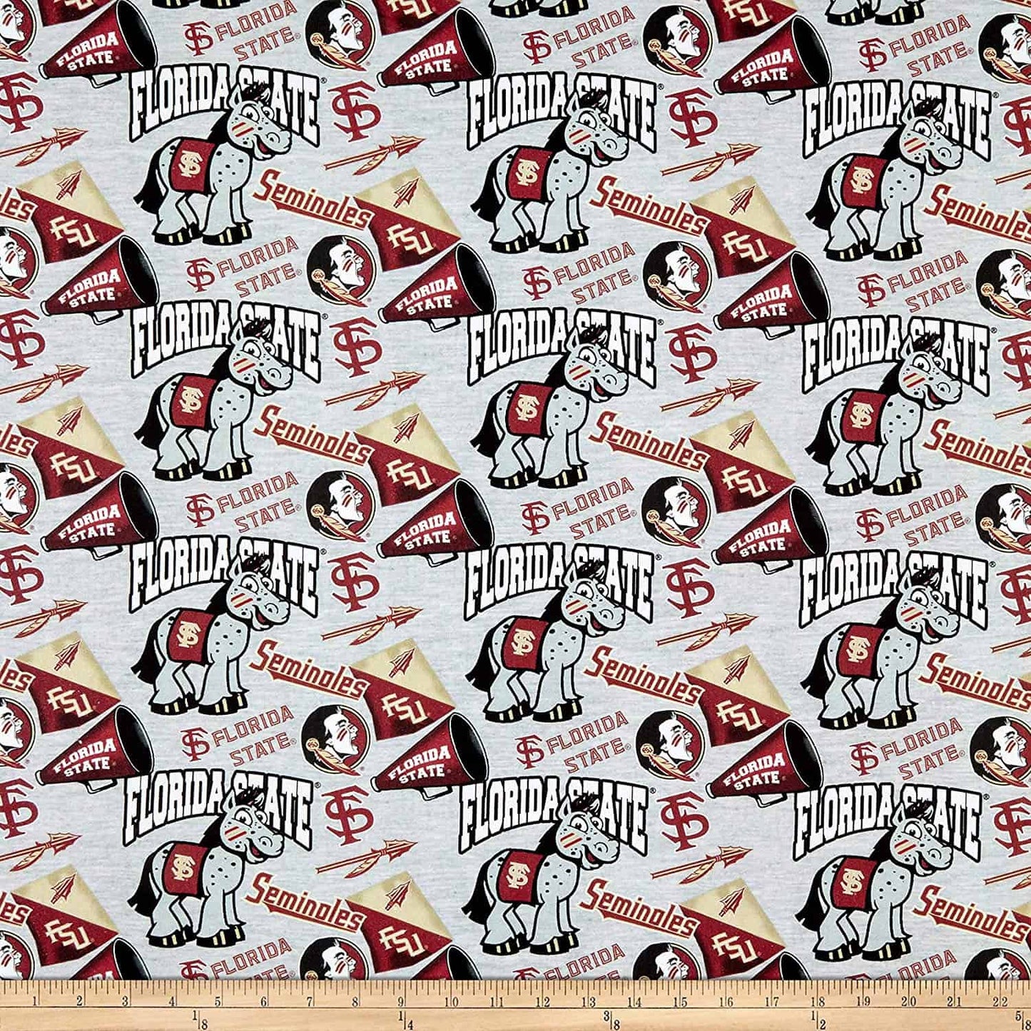Florida State Seminoles NCAA College FSU Heather Gray Mascot Sykel Cotton Fabric FSU-1164