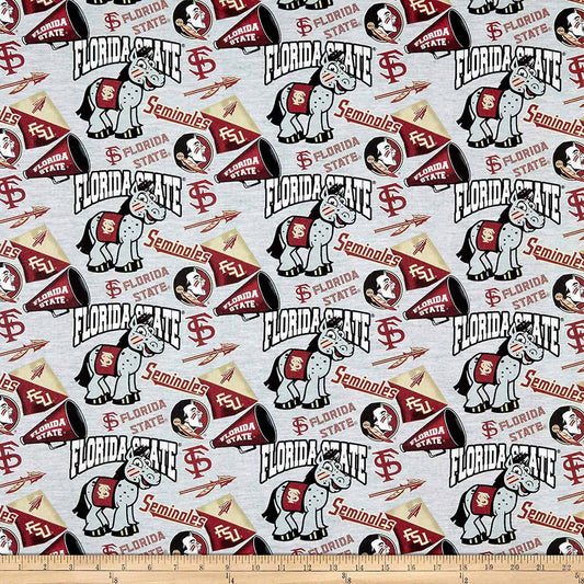 Florida State Seminoles NCAA College FSU Heather Gray Mascot Sykel Cotton Fabric FSU-1164