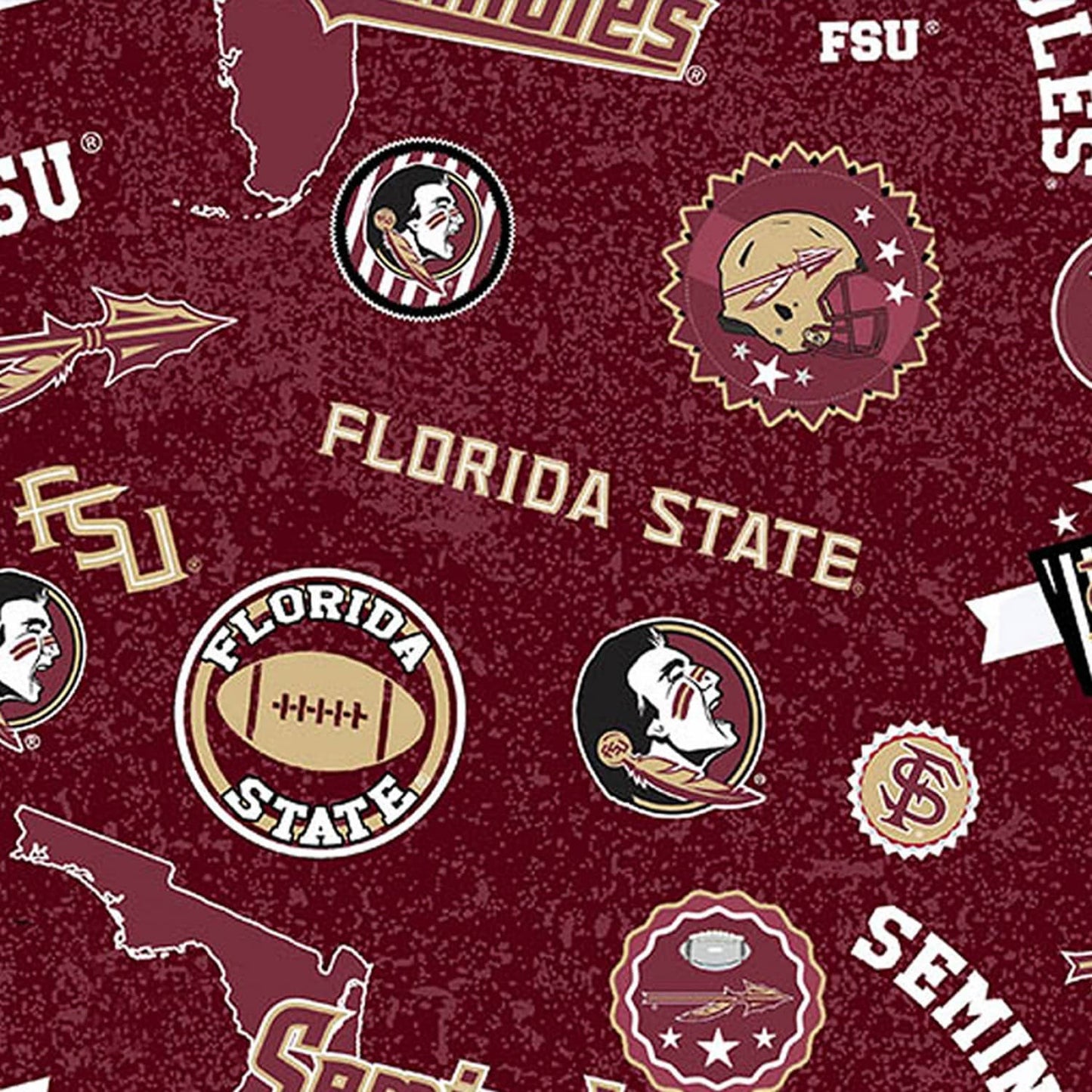 Florida State Seminoles NCAA College Home State Allover Sykel Cotton Fabric FSU-1208