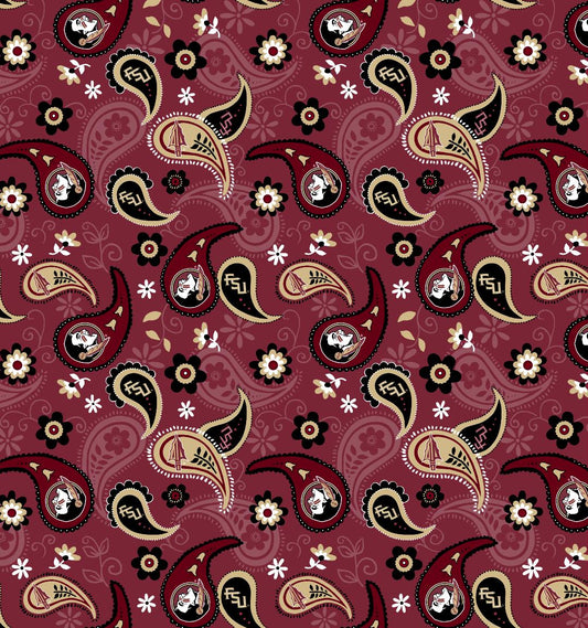 Florida State Seminoles NCAA College Paisley Bandana Sykel Cotton Fabric FSU-1200