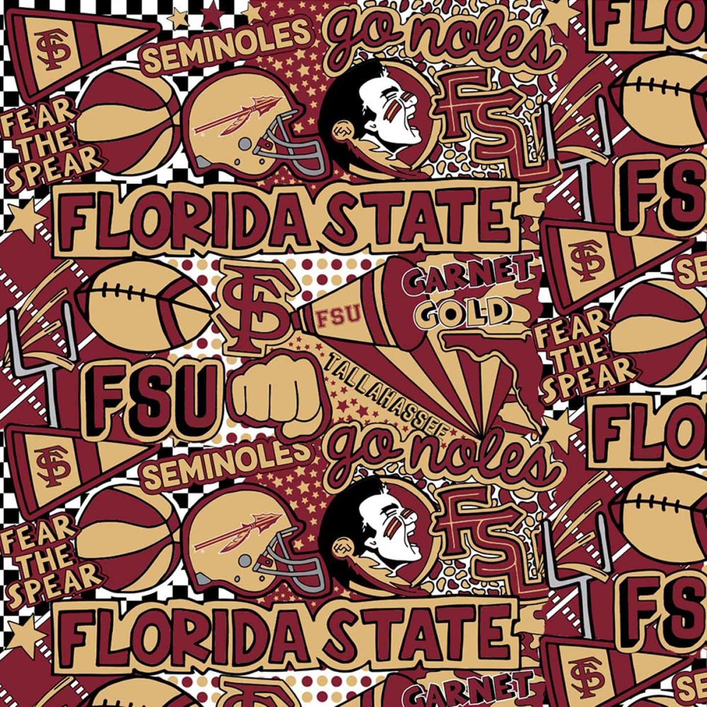 Florida State Seminoles NCAA College Pop Art Sykel Sykel Cotton Fabric FSU-1165
