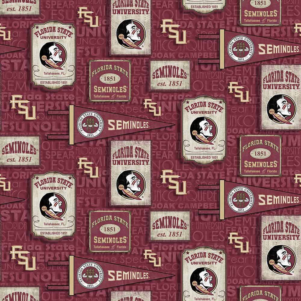 Florida State Seminoles NCAA College Vintage Pennant Sykel Cotton Fabric FSU-1267