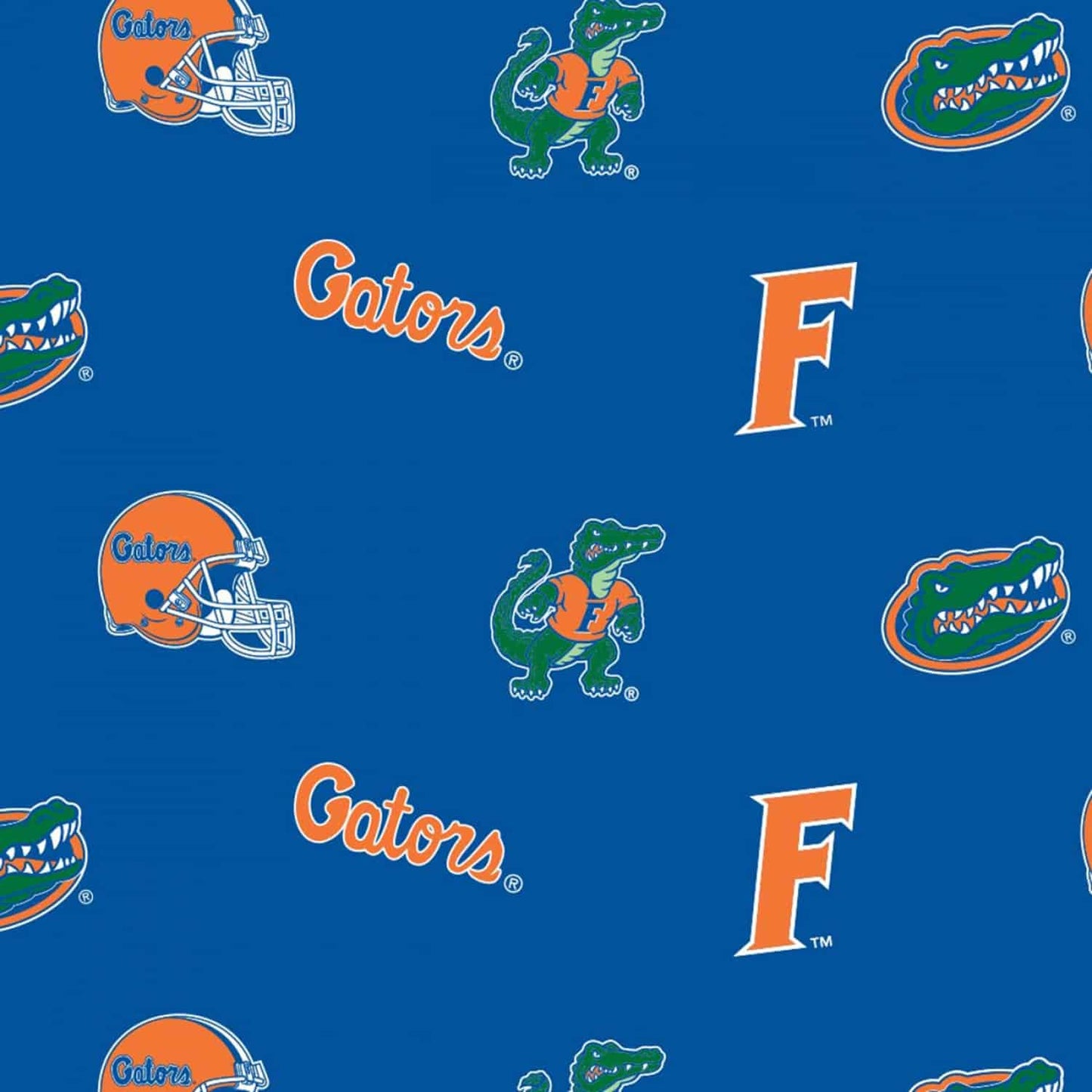 Florida Gators NCAA College Allover on Blue Cotton Fabric FL-048