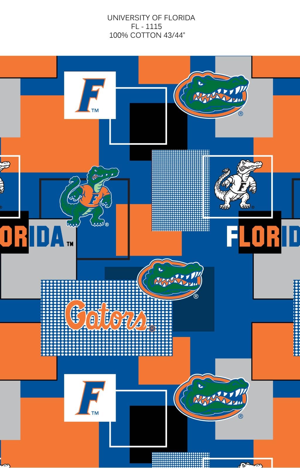 Florida Gators NCAA College New Block Sykel Cotton Fabric FL-1115