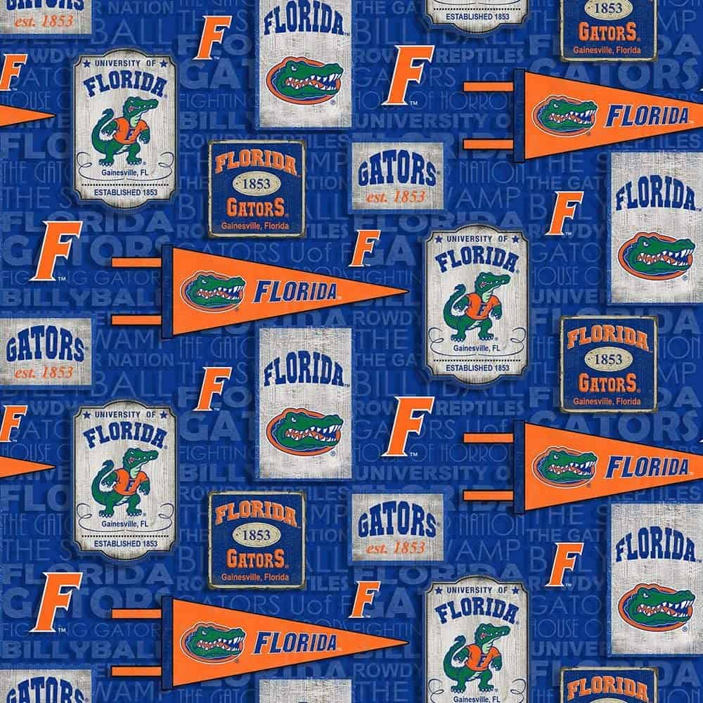 Florida Gators NCAA College Vintage Pennant Blue Sykel Cotton Fabric FL-1267