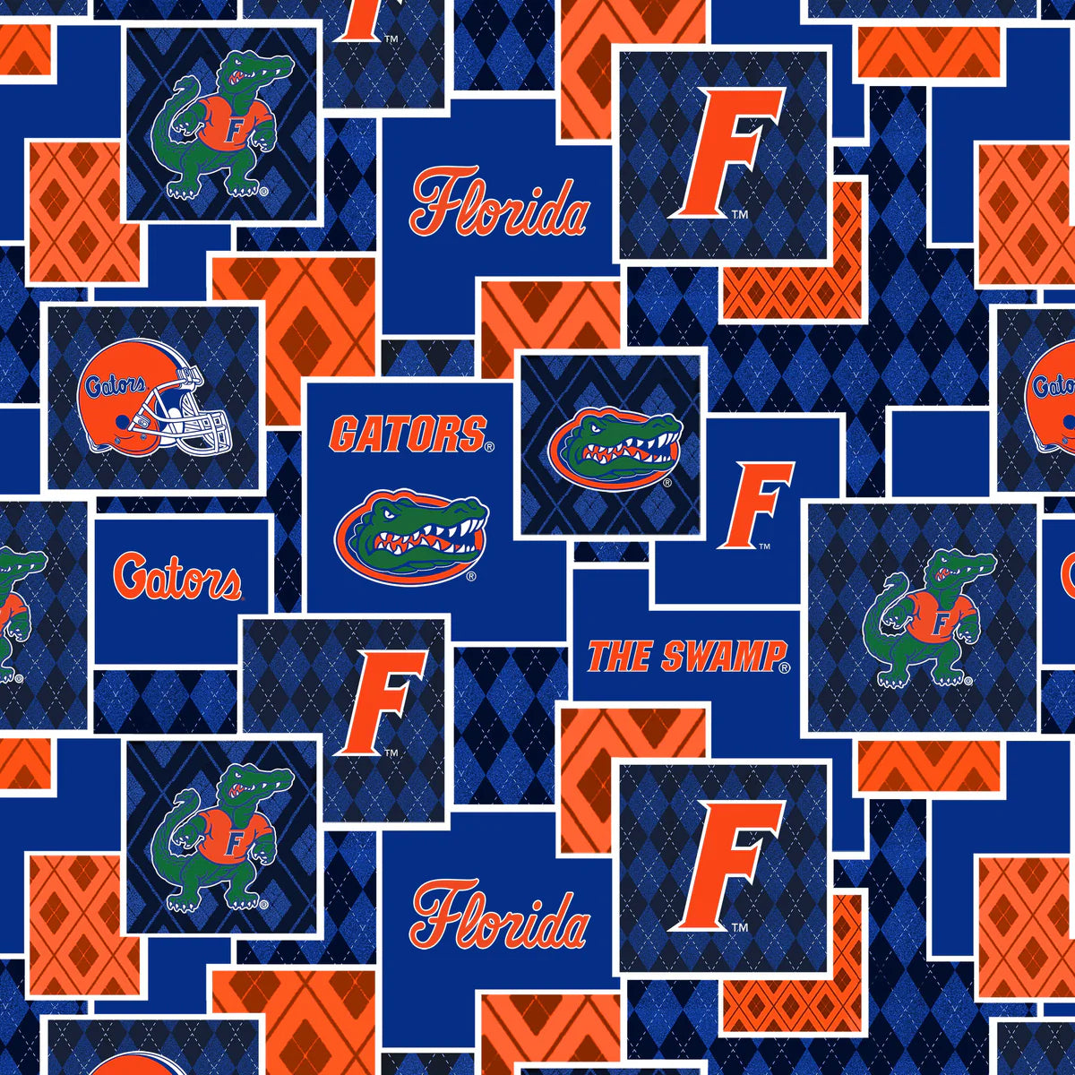 Florida Gators NCAA College Argyle Boxes Sykel Cotton Fabric SYK-FL-1371