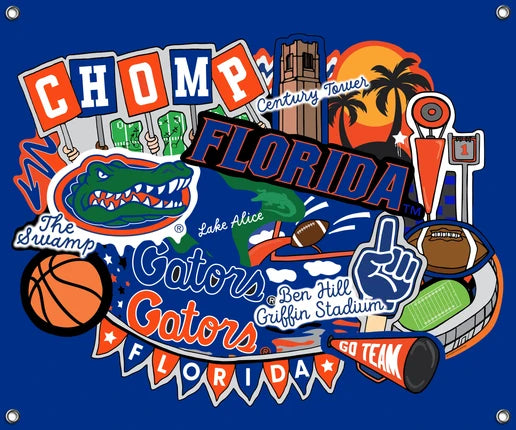 Florida Gators NCAA College Doodle Spirit Banner 58x47 inches Sykel Enterprises 4 Grommets Polyester Fabric FL-5002