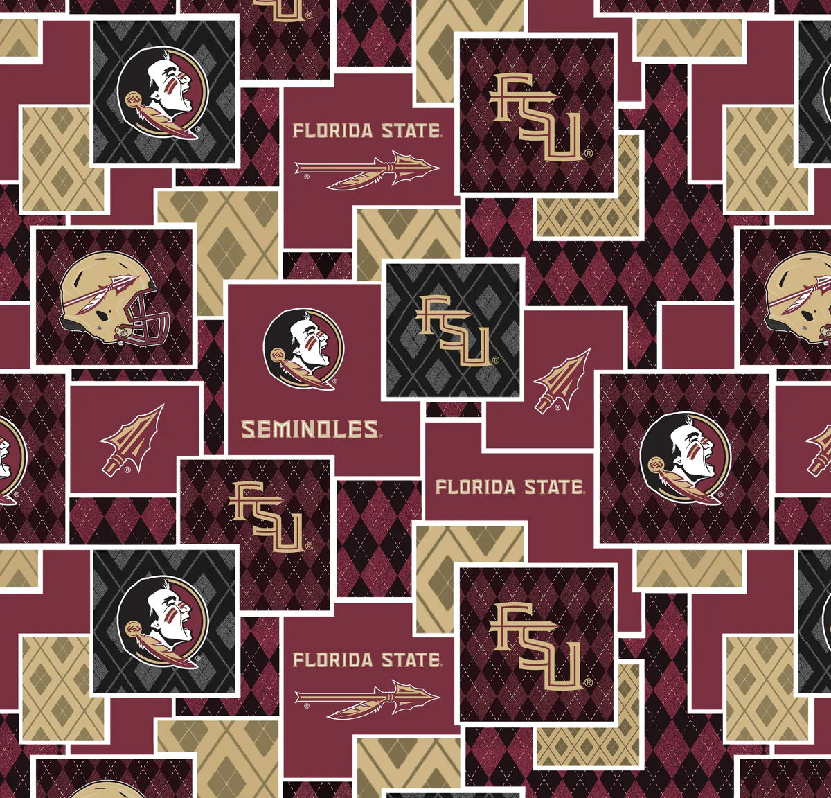 Florida State Seminoles NCAA College Argyle Boxes Sykel Cotton Fabric SYK-FSU-1371