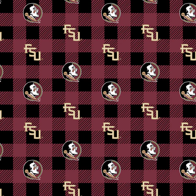 Florida State Seminoles NCAA College Buffalo Plaid Sykel Enterprises Polyester Fleece Fabric FSU-1190