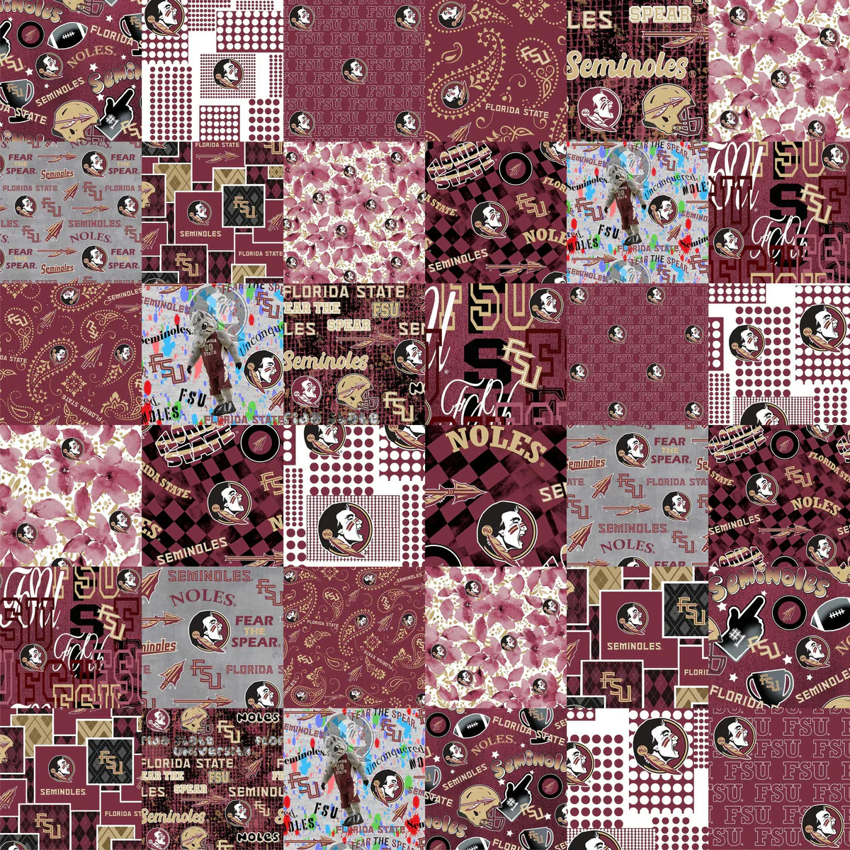 Florida State Seminoles NCAA College Cheater Quilt Allover 60" Sykel Cotton Fabric SYK-FSU-1363