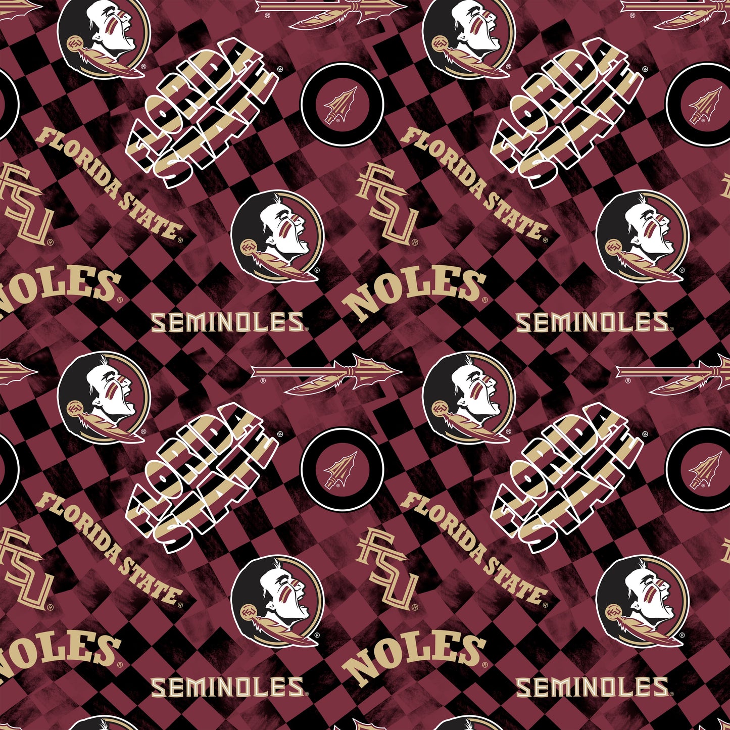Florida State Seminoles NCAA College Checks Wine Sykel Enterprises Canvas Duck Cloth Cotton Fabric FSU-1380-WINE