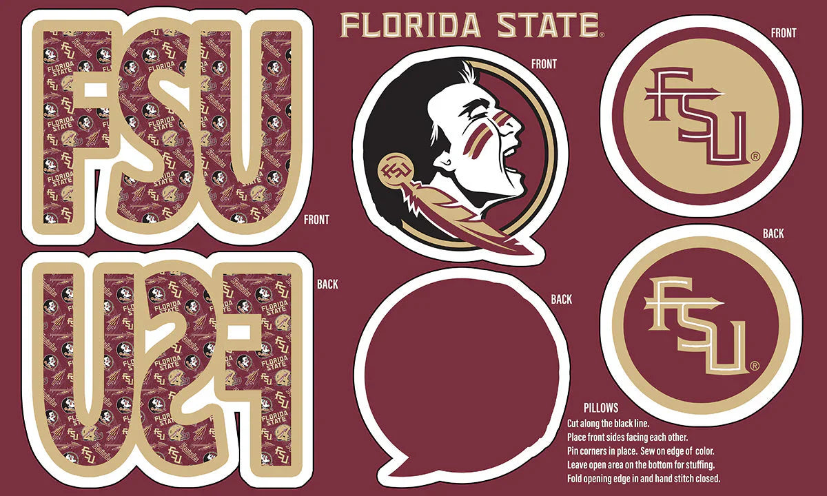 Florida State Seminoles NCAA Collegiate Pillow Project 36 x 60 inches Sykel Polyester Minky Fabric