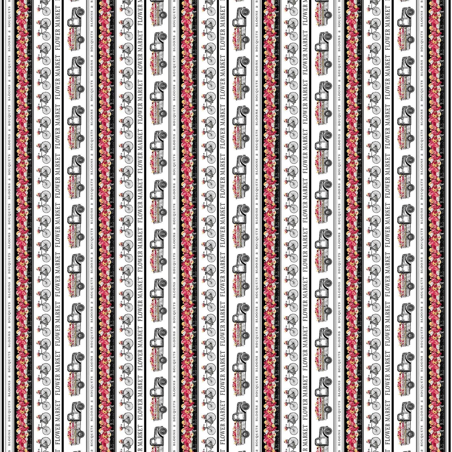 Flower Market Border Stripe Black Multi Jessica Mundo Henry Glass Cotton fabric