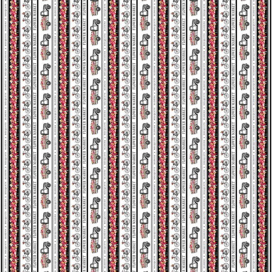 Flower Market Border Stripe Black Multi Jessica Mundo Henry Glass Cotton fabric