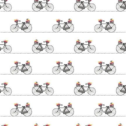 Flower Market Small Bicycles In A Row White Multi Jessica Mundo Henry Glass Cotton fabric