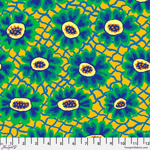 Flower Net Citrus Brandon Mably February 2023 Kaffe Fassett Collective Free Spirit Cotton fabric FS-PWBM081.CITRUS