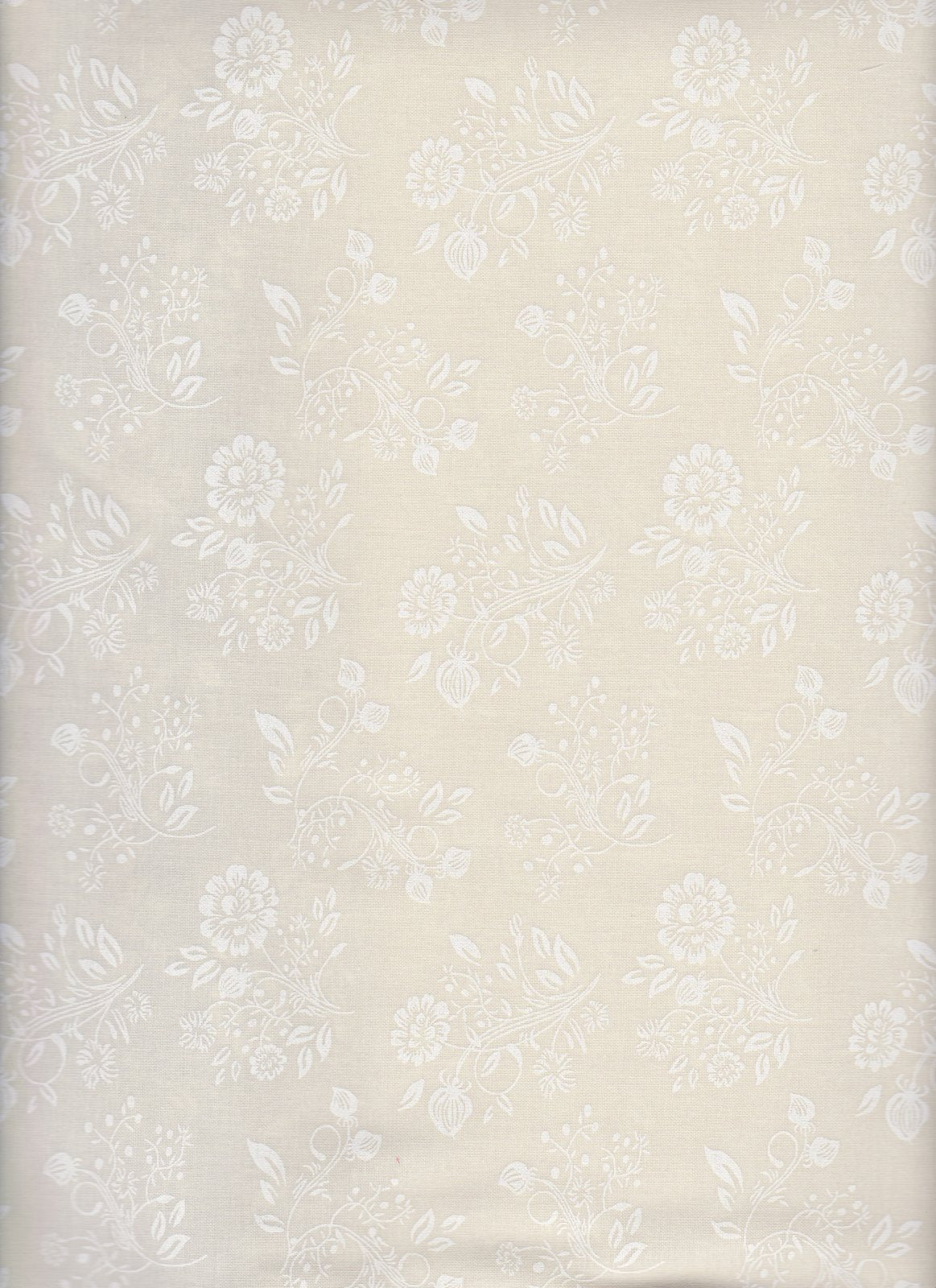 Flower Bouquets Tone on Tone White Tan Foust Textiles Cotton Fabric