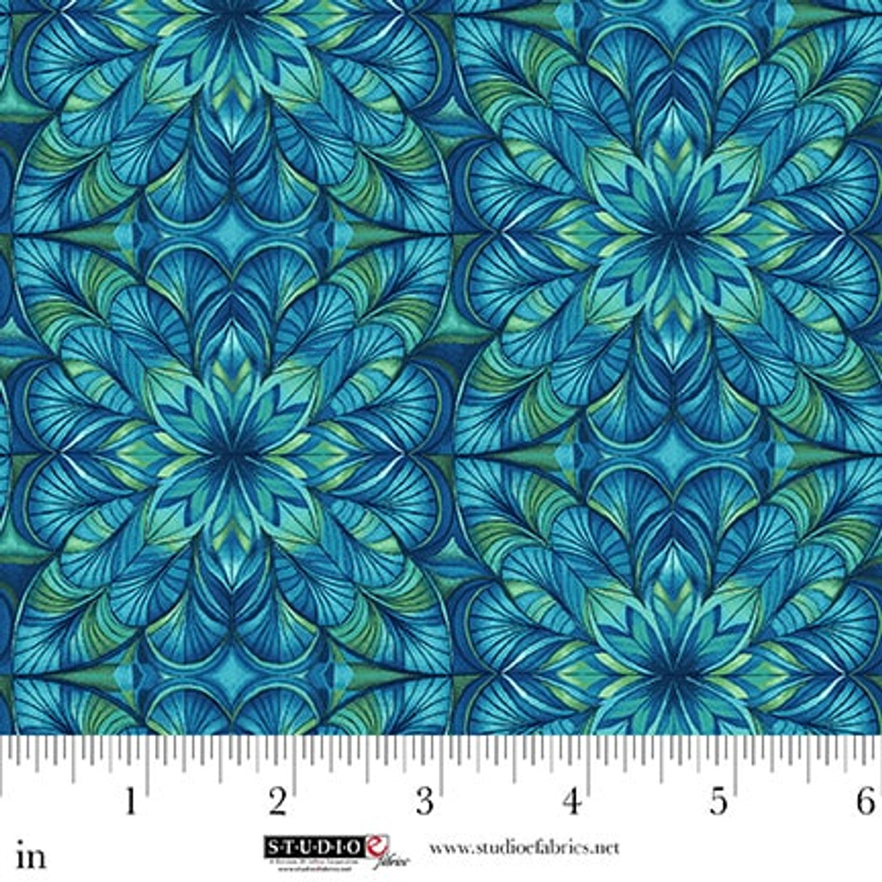Flower Fusion Geometric Flower Blue Green Crazy Marie Studio E Cotton Fabric SE-8696-76