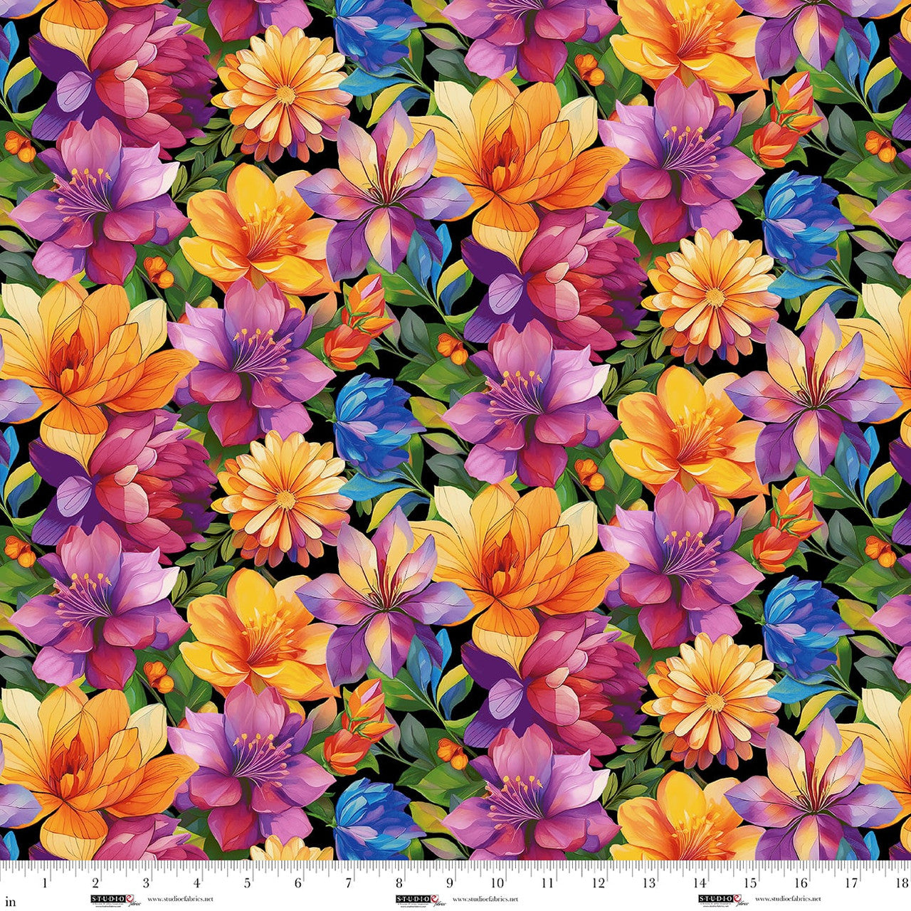 Flower Fusion Large Packed Floral Multi Crazy Marie Studio E Cotton Fabric SE-8689-54
