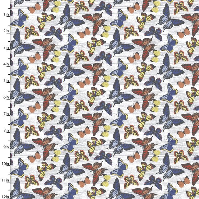 Flower Junction Flutter Butterfly Gray Jennifer Ellory 3 Wishes Cotton Fabric