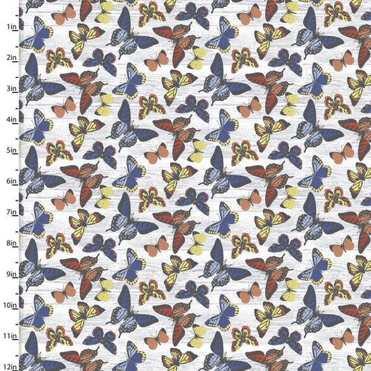 Flower Junction Flutter Butterfly Gray Jennifer Ellory 3 Wishes Cotton Fabric
