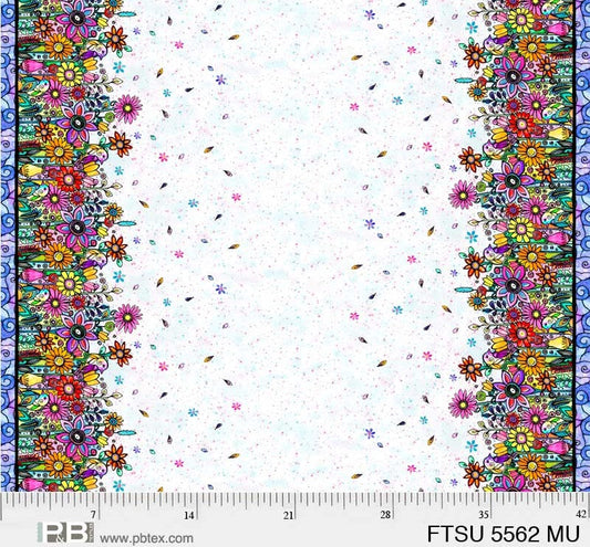 Flower To The Sun Double Border Multi Robin Mead P&B Textiles Cotton Fabric  PB-FTSU-5562-MU