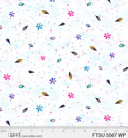 Flower To The Sun Paint Splatter & Petal Toss Blue Robin Mead P&B Textiles Cotton Fabric PB-FTSU-5567-WP