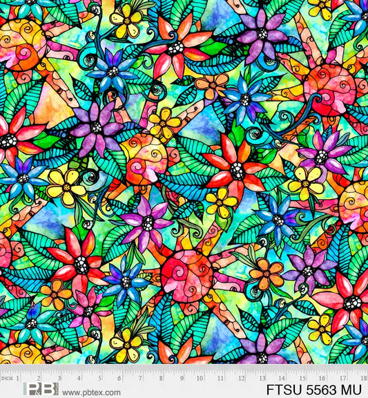 Flower To The Sun Stained Glass Sunshine Multi Robin Mead P&B Textiles Cotton Fabric  PB-FTSU-5563-MU