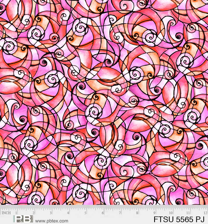 Flower To The Sun Stained Glass Swirl Pink Robin Mead P&B Textiles Cotton Fabric  PB-FTSU-5565-PJ