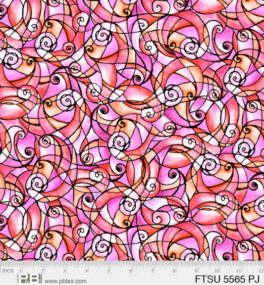 Flower To The Sun Stained Glass Swirl Pink Robin Mead P&B Textiles Cotton Fabric  PB-FTSU-5565-PJ