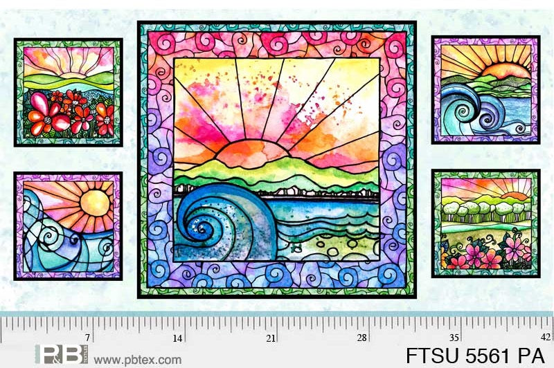 Flower To The Sun Sunshine Stained Glass Panel 24" Robin Mead P&B Textiles Cotton Fabric  PB-FTSU-5561-PA
