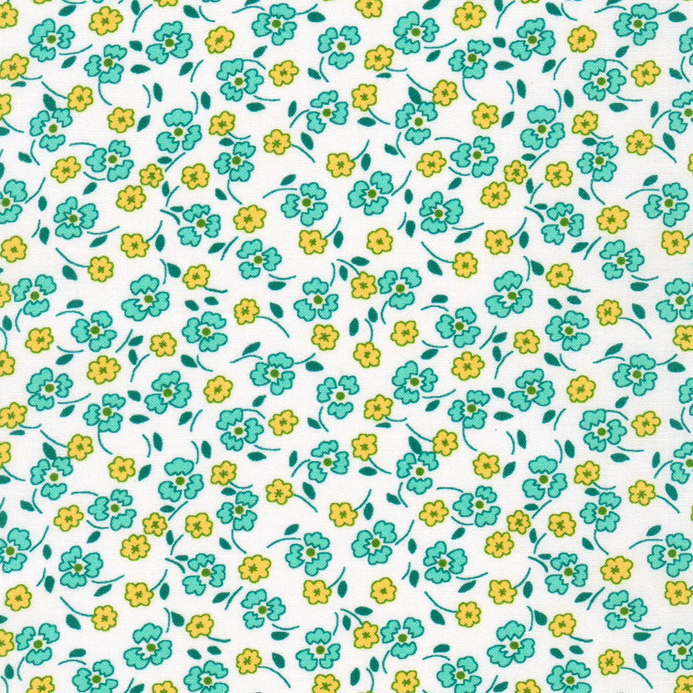 Flowerhouse Little Blossoms Tossed Floral Azure Green Debbie Beaves Robert Kaufman Cotton Fabric