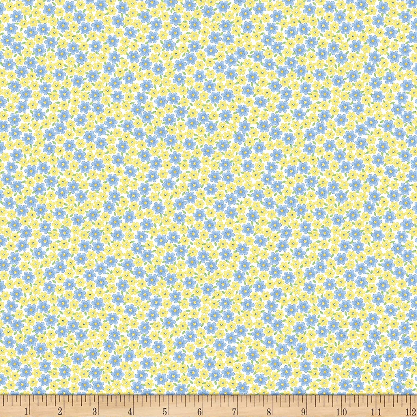 Flowers Let's Play Cute Packed Flowers Blue and Yellow Timeless Treasures Cotton Fabric