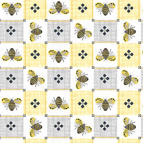 Folk Garden Bee Geometric Yellow Color Pop Studios Blank Quilting Cotton Fabric