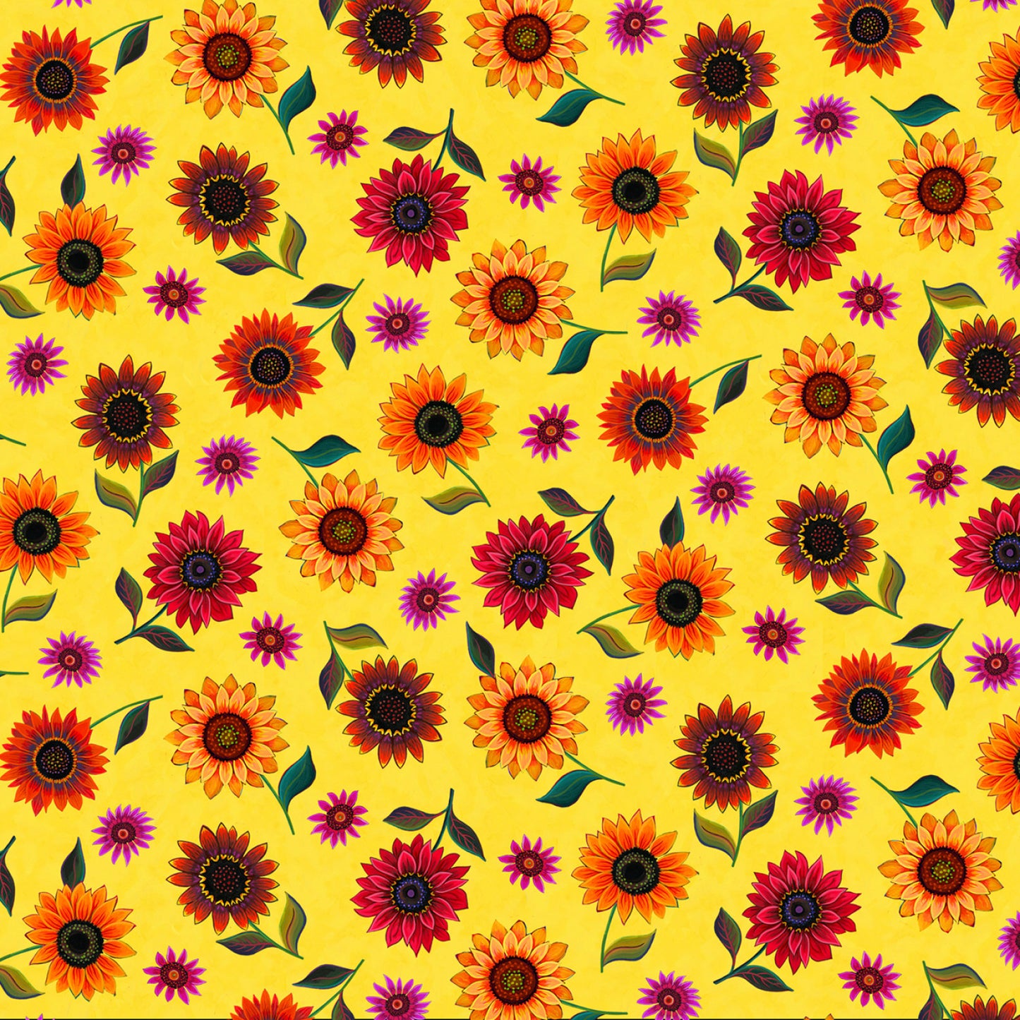 For the Love of Sunflowers Tossed Small Flowers Yellow Peggy Davis Elizabeth's Studio Cotton Fabric ES-42002-YELLOW