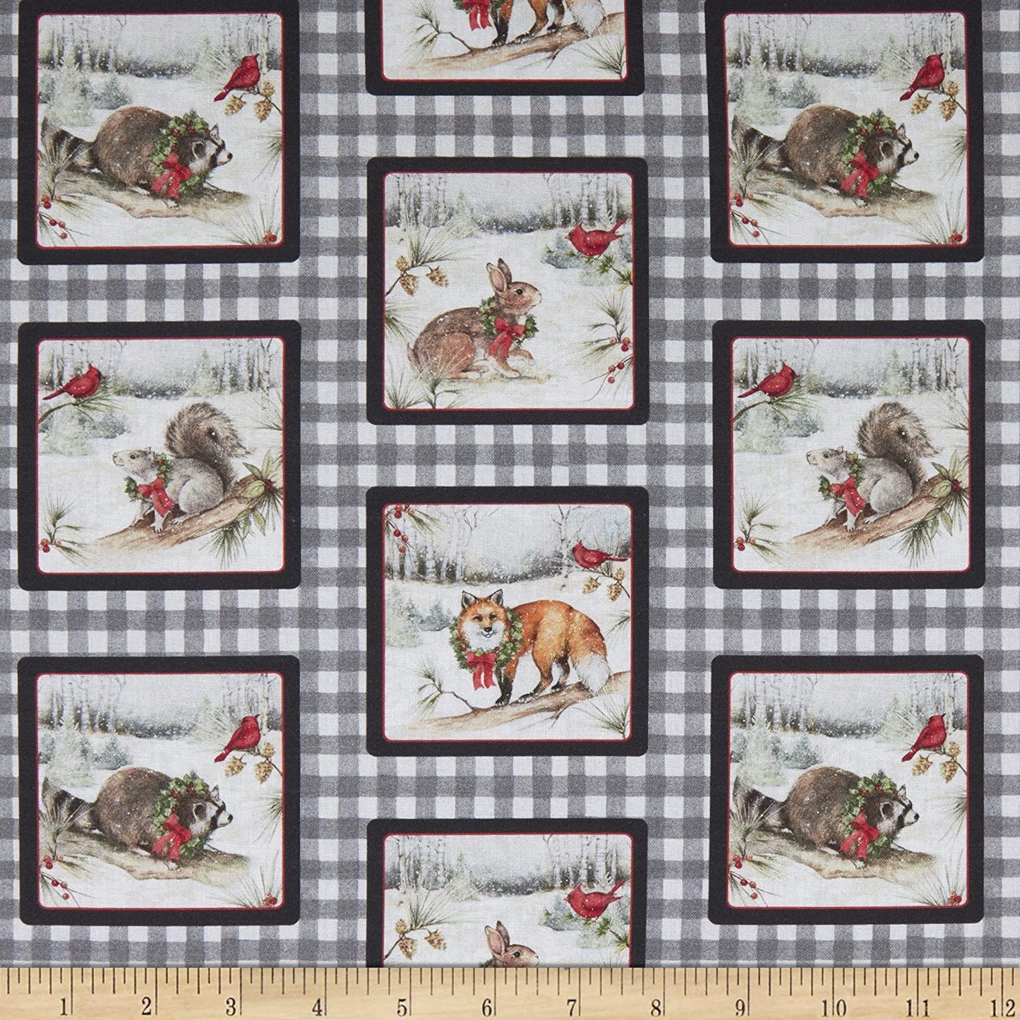 Forest Animal Plaid Cardinal Fox Rabbit Raccoon Squirrel Springs Creative Cotton Fabric