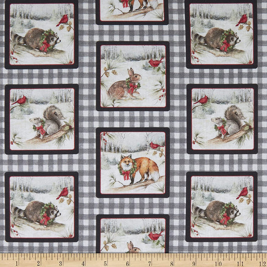 Forest Animal Plaid Cardinal Fox Rabbit Raccoon Squirrel  Springs Creative Cotton Fabric
