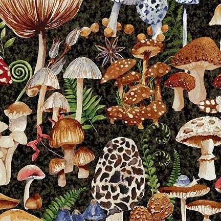 Forest Floor Mushrooms Multi Barb Tourtillotte Henry Glass Cotton Fabric HG-1817-93