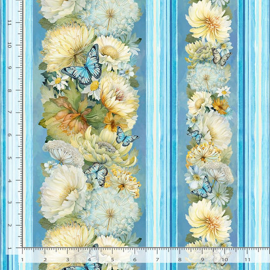 Forest Whisper Floral 11" Stripes Blue Timeless Treasures Cotton Fabric TT-FLEUR-CD3682-BLUE