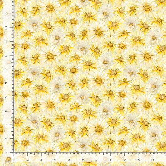Forest Whisper Packed Daisy Yellow Timeless Treasures Cotton Fabric TT-FLEUR-CD3686-YELLOW