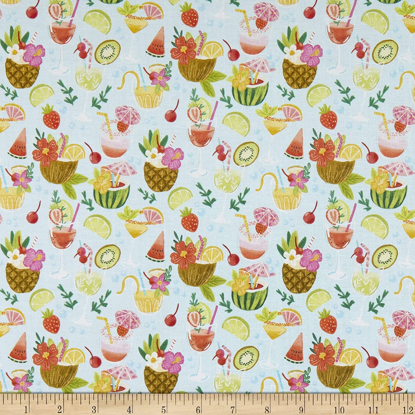 Forever Summer Tropical Cocktail Drinks Aqua Olivia Timeless Treasures Cotton Fabric TT-CD1325 Aqua
