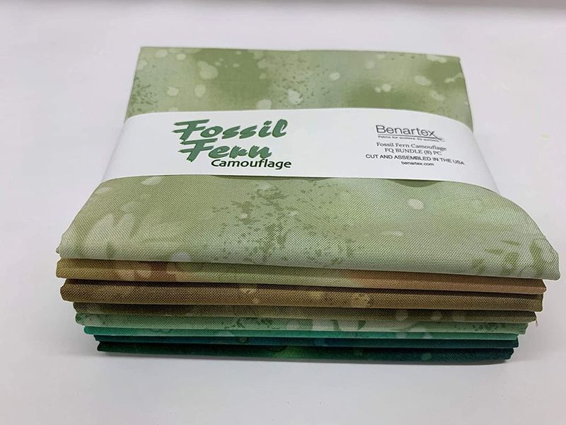 Fossil Fern Camouflage Fat Quarter Bundle 18”x21” 8pcs Benartex Cotton Fabric