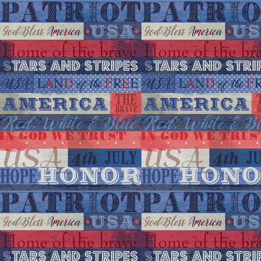 Fourth of July Large Words Stripe Patriotic Paintbrush Studio Cotton Fabric